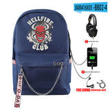 Stranger Things Hellfire Club Backpack Anime Peripheral Stranger Things Backpack Travel Bag USB Charging