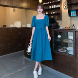 Aesthetic Dress Summer French Style Square Collar Puff Sleeve Dress Women's Clothing