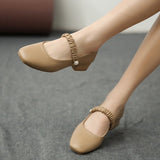 Nude Strappy Block Heels Chunky Heel Mary Jane Shoes