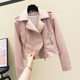 Women PU Leather Jacket Biker Motorcycle Coat Women's Short Motorcycle Clothing PU Leather Jacket Coat Spring