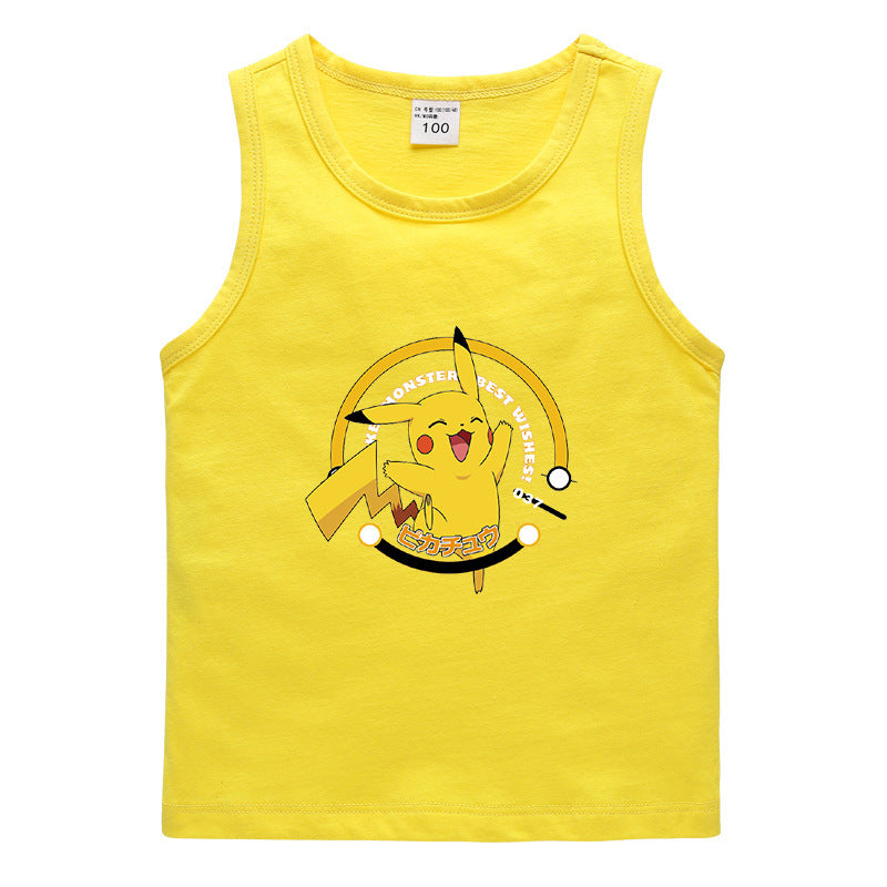 Children Pokemon Pikachu T Shirt Casual Sports Sweat-Absorbent Cotton Vest