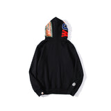 Shark Print Jacket Autumn And Winter Solid Color Blue Pink Double Hood Sweater Men And Women Zipper Fleece Padded Coat