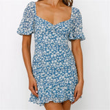 Milkmaid Dresses Summer Short Sleeve Square Collar Lotus Leaf Dress