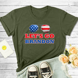 Let'S Go Brandon T Shirt Glasses Printed Short Sleeve Men'S And Women'S Tops