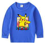 Children Pokemon Pikachu Hoodie Cotton Crew Neck T-shirt