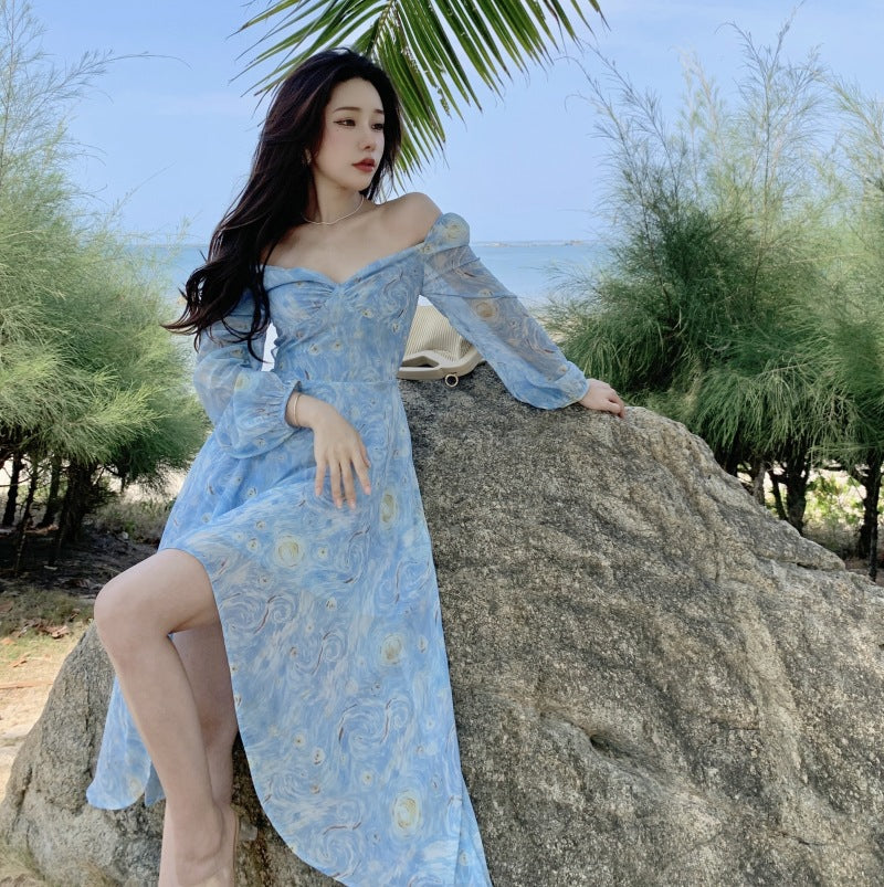 Marilyn Monroe Dress Summer Dress Puff Sleeve V-neck Skirt