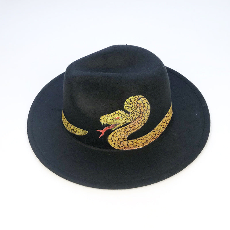 Italian Fedora Hats Green Dragon Top Hat Flat Brim Top Hat Felt Hat Autumn and Winter