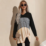 Women's Fall Outfits Autumn V-neck Long Sleeve Stitching T-shirt in Contrast Color Bottoming Shirt