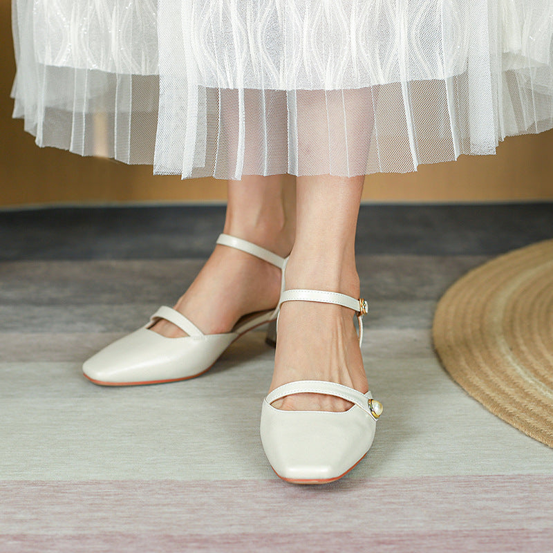 Nude Strappy Block Heels