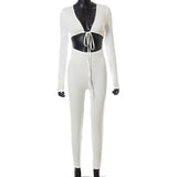 Summer Pure Color Tight Sexy Lace-up Tight Trousers Jumpsuit