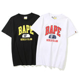 Shark Print T Shirt Black White Summer Cartoon Letter Print Casual Short Sleeve T-Shirt