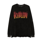 Mens Fall Outfits Loose Long Sleeve round Neck T-shirt I Flame Print Oversize Bottoming Shirt for Men and Women