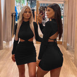 Cocktail Attire for Women Sexy Glossy Backless Lace up Midriff Outfit Skirt Suit