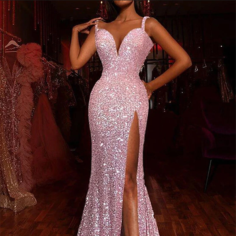 Bohemian Chic Wedding Guest Dress 2021 Summer New European and American Foreign Trade Amazon Cross-Border New Fork Gilding Dress Long Dress Evening Dress New