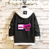 Comic Denim Jacket Men and Women Fashion Hooded Denim Jacket Spring and Autumn