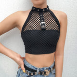 Women Rave Outfits Tops round Collar in Black Vest Women's Outer Wear Spring and Summer Women's Clothing Sexy