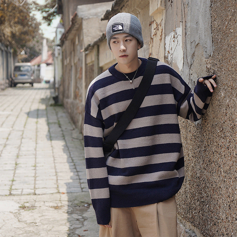Tate Langdon Sweater Sweater Loose Striped Sweater Men's Autumn and Winter