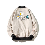 Yellow Varsity Jacket Autumn Boys Baseball Collar Casual Top Daisy Printed Baseball Uniform