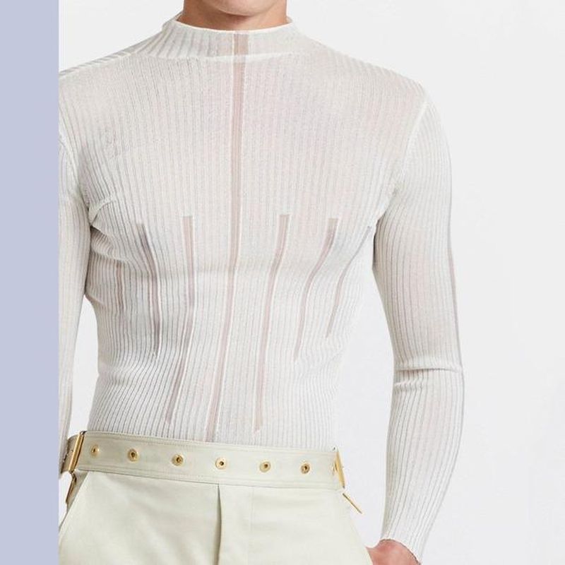 Rave Outfits Mens Long Sleeve Shirt Sexy Slim Long Sleeve Men's T-shirt Casual Top