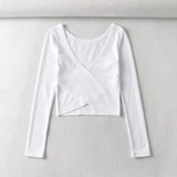 Women Fall Cross Long Sleeves T-shirt Cropped Short Sexy Top