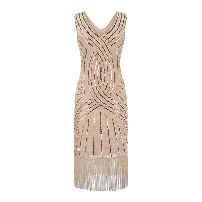 1920S Dress Retro Sequins Dress Deep V-neck Dress