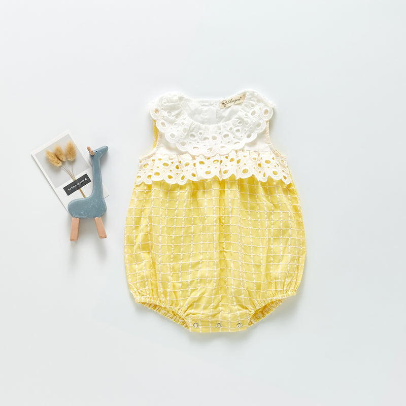 Summer Rompers Lace Plaid Stitching Sleeveless Girls' Jumpsuit