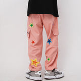 Mens Fall Outfits XINGX Embroidered Multi-Pocket Straight Cargo Pants Men and Women Couple Wide-Leg Casual Pants
