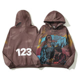 Rrr123 Hoodie Retro Brown Distressed Hoodie Men and Women Casual Loose Hoodie