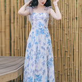 Women cottagecore Dress Vintage Sleeveless Gentle Fairy Waist Dress