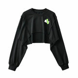 90S Outfits Retro Style round Neck Labeling Long Sleeve Irregular Sweatshirt Women