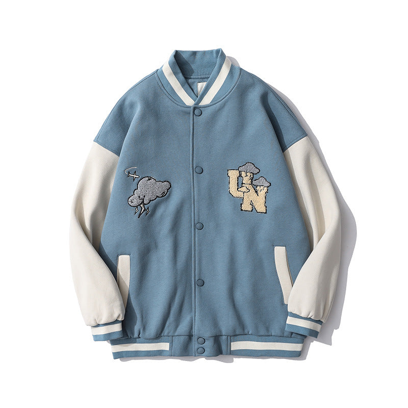 Baby Blue Varsity Jacket Fashion Brand Retro Embroidered Baseball Uniform Spring Loose Coat