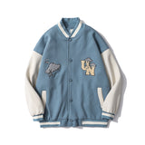 Baby Blue Varsity Jacket Fashion Brand Retro Embroidered Baseball Uniform Spring Loose Coat