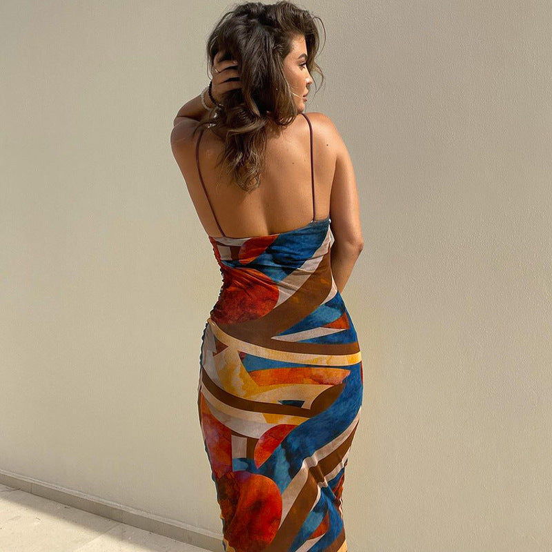 Nina Parker Graffiti Dress Backless Suspender Dress