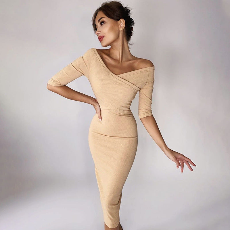 Winter Formal Dresses Spring/Summer Cross V-neck Workplace Ol Advanced Sheath Dress