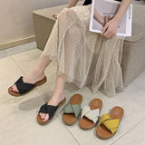 Women Open Toe Sandals Flats Summer Slippers Fashion Outerwear Cross Striped Sandals