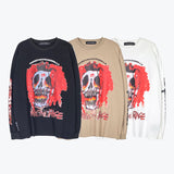 Mens Fall Outfits Skull Graffiti Printing Couple T-shirt Men and Women Oversize Long Sleeve