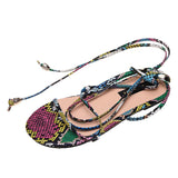 Women Open Toe Sandals Flats Large Size Summer Serpentine Sexy Fashion Lace-up Flat Floral Sandals