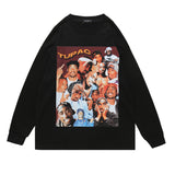 Mens Fall Outfits Rap Character Tupac Floral Print Long Sleeve Pullover Men's and Women's Oversize Loose Top