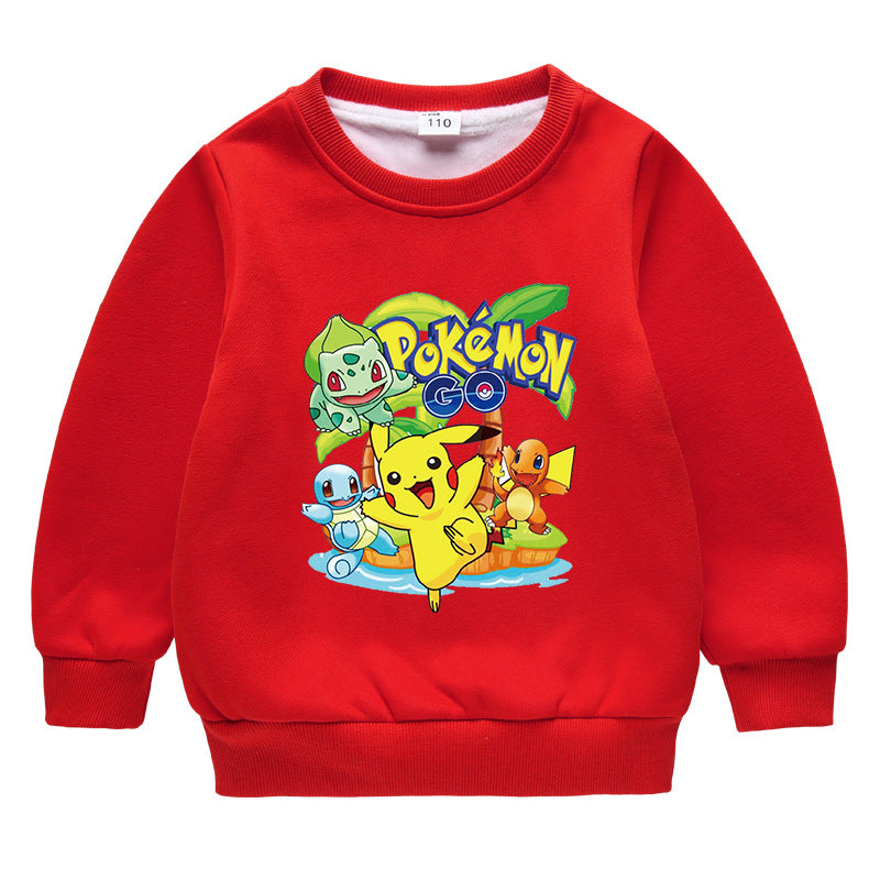 Children Pokemon Pikachu Hoodie Brushed Hoody Double Layer Thickened