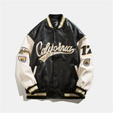 Green Varsity Jacket Autumn Baseball Uniform Men's Stitching PU Leather Flight Jacket Top