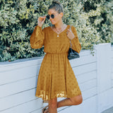 Women Fall Outfits Autumn Winter Skirt V-neck Long Sleeve Mesh Dress