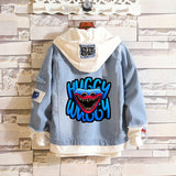 Comic Denim Jacket Men and Women Fashion Hooded Denim Jacket Spring and Autumn