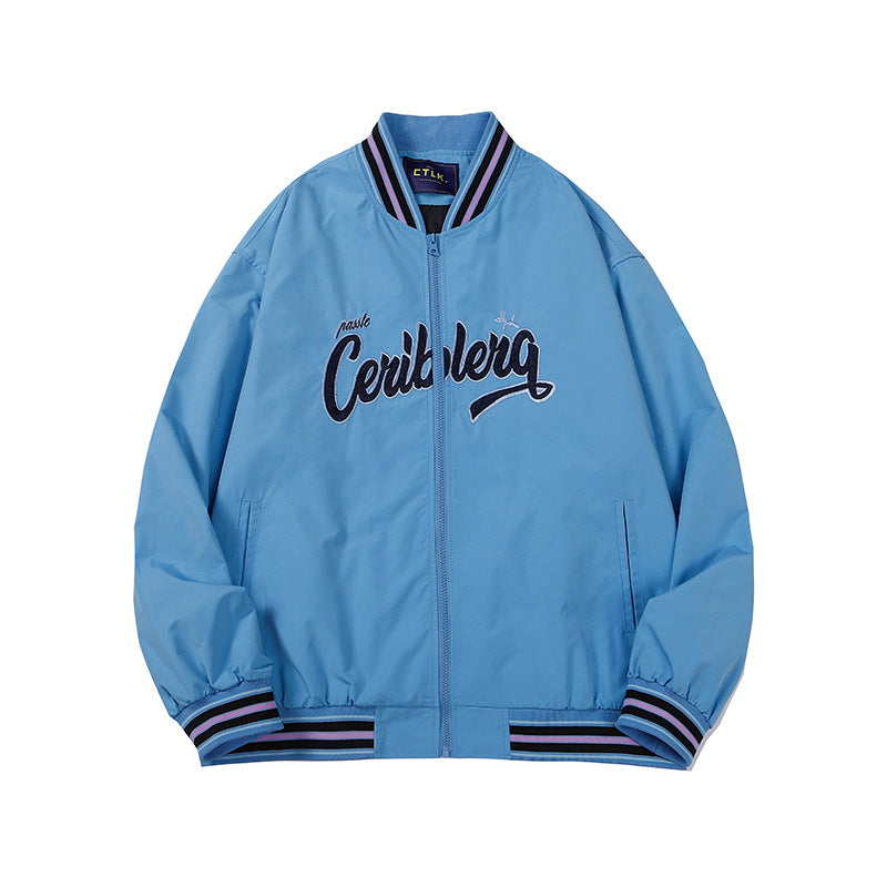 Baby Blue Varsity Jacket Baseball Jacket Men 'S And Women 'S Spring And Autumn Embroidery
