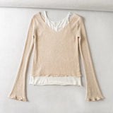 Women Fall Fall Five-Color Fake Two-Piece off-Shoulder Sweater Slim Pullover Top