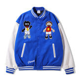 Mens Fall Outfits Color Matching Cartoon Flocking Embroidered Sports Baseball Uniform Men's Loose Casual Couple Coat