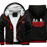 Stranger Things Hoodie Winter Thickened Velvet Padded Color Block Printed Cardigan Zipper Hooded Jacket