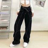Julia Fox Low Rise Trousers Personality Design Loose Wide Leg