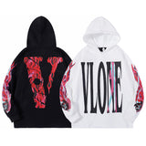 Skull Vlone Hoodie Flame Skull Velvet Padded Hooded Sweatshirt Male