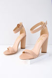 Nude Block Heels Summer Super High Heel Hollow Buckle Women's Sandals