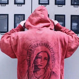 Saint Michael Hoodie Doodle Hand Drawn Worn out Vintage Velvet Padded Hooded Sweatshirt